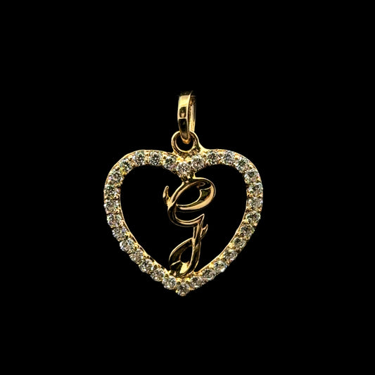 COLGANTE LETRA G CORAZON CZ 1.2GR 14K