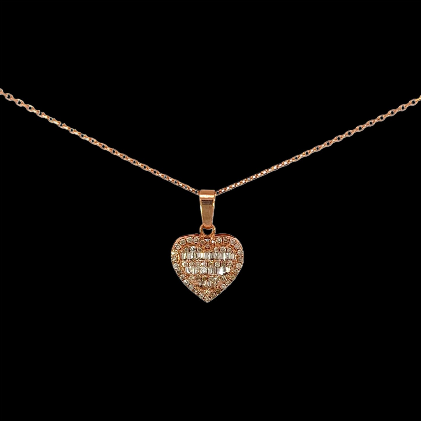 Yellow Gold Baguette Heart Necklace  1CT 2.6GR 14K 16"