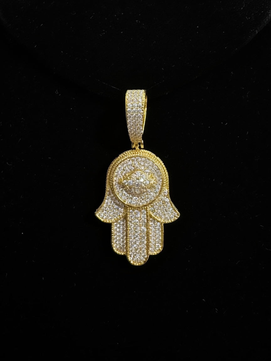 925 SILVER BAGUETTE CZ HAMSA PENDANT (7.3GR)