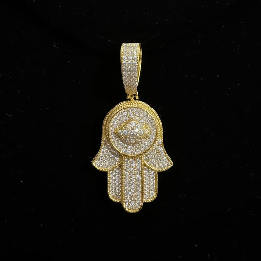 925 SILVER BAGUETTE CZ HAMSA PENDANT (7.3GR)