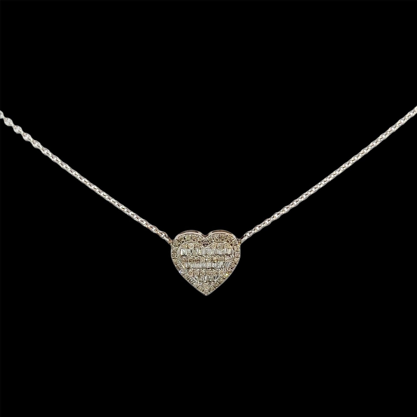 Yellow Gold Baguette Heart Necklace 1CT 3GR 14K 16"