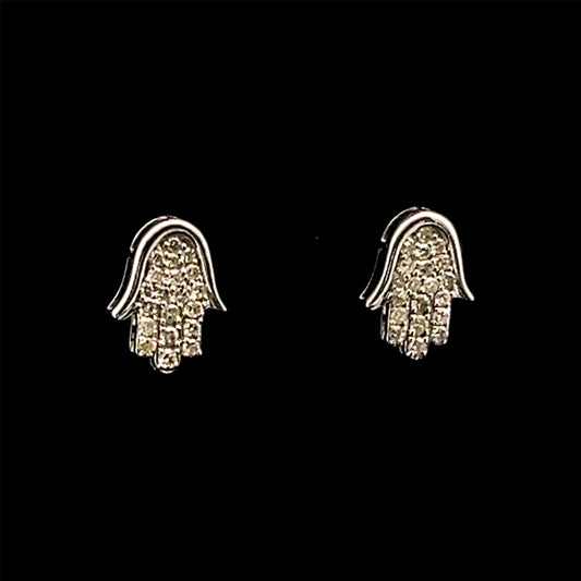 ARETES HAMSA BLANCO Y AMARILLO DIAMANTES 1.4GR 14K 0.52CT (SLNER 0070)