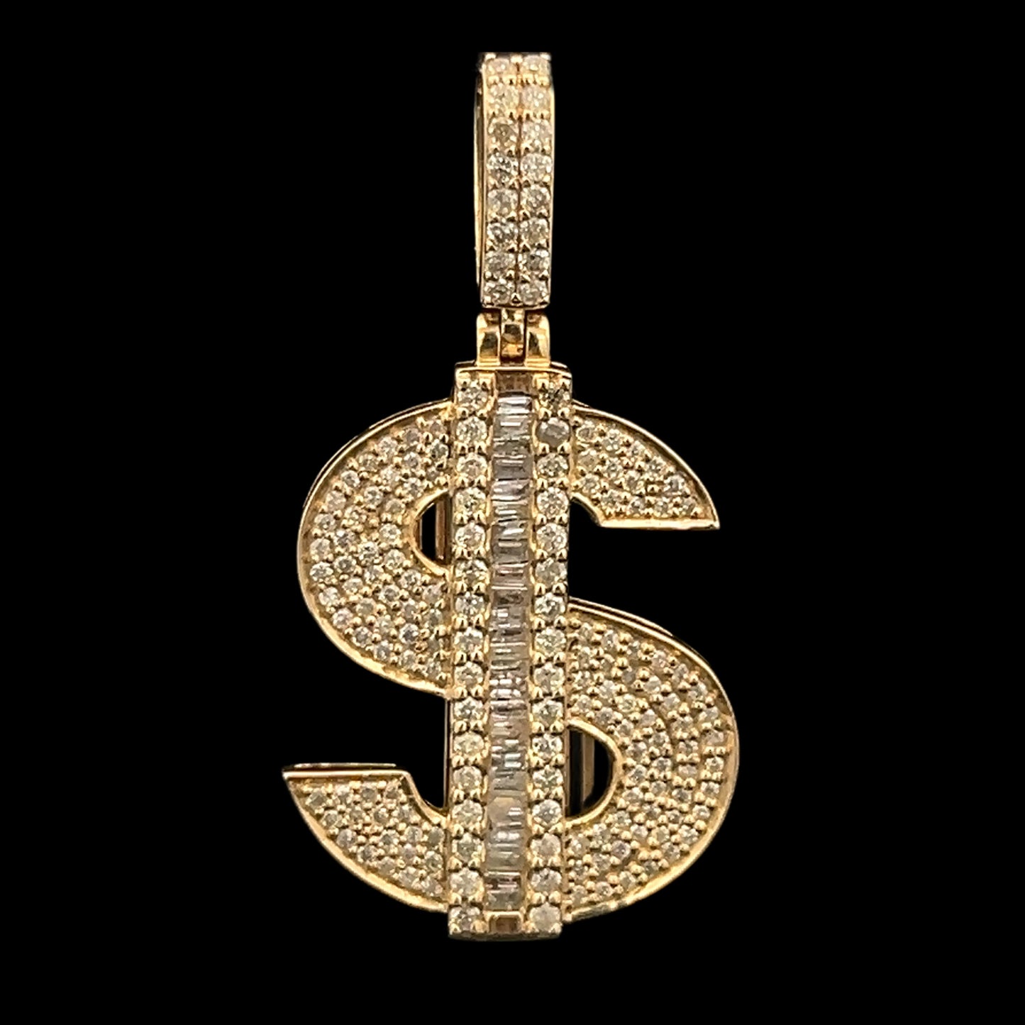 Yellow Gold Money Sign Baguette Pendant 0.82CT 4.3GR 14K