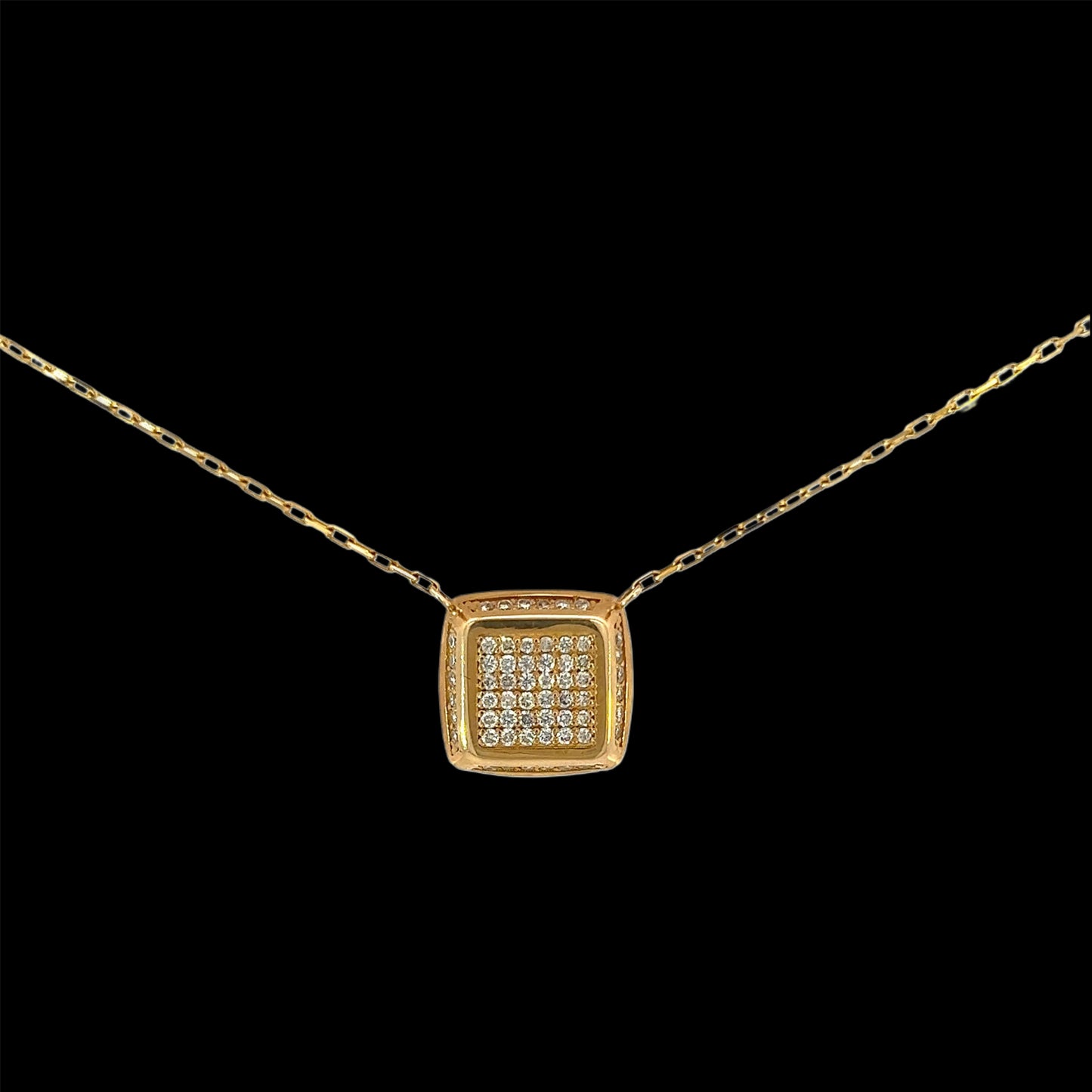 Yellow Gold Square Necklace 0.24CT 3.2GR 14K 18"