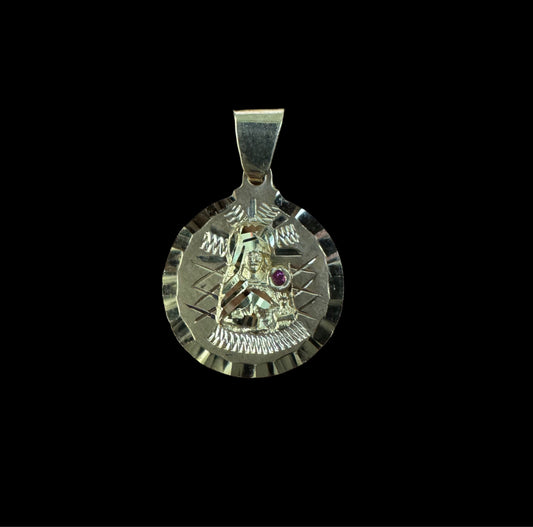 MEDALLA VIRGEN DE LA TRINIDAD PIEDRA ROSADA 2.2GR 14K