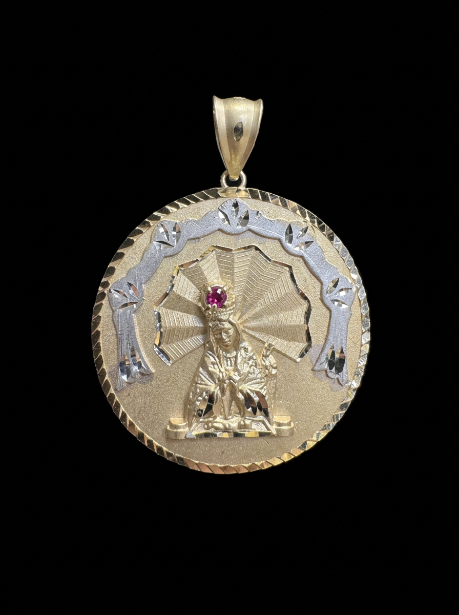14K YELLOW GOLD MEDAL VIRGIN TRINITY PENDANT (6.9GR)