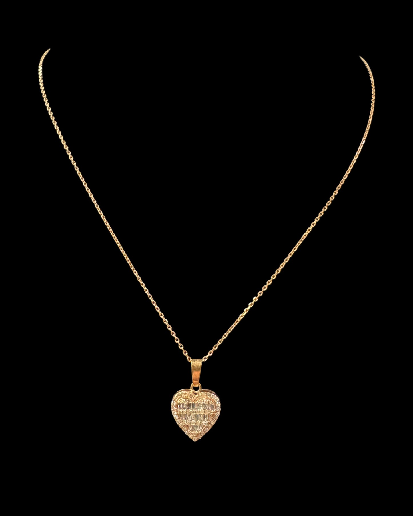 Yellow Gold Baguette Heart Necklace  1CT 2.6GR 14K 16"