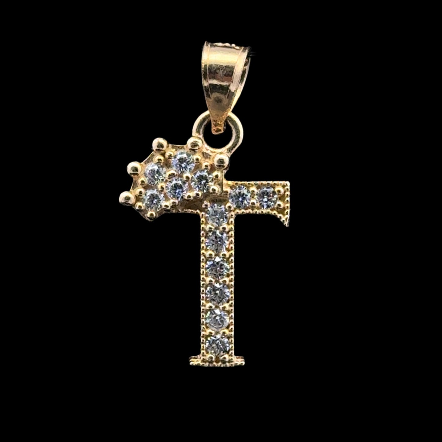 PENDANT LETRA T CORONA CZ 1.5GR 14K