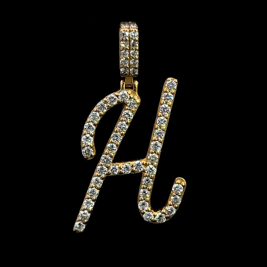 Yellow Gold Letter H Pendant 0.97CT 3.2GR 14K