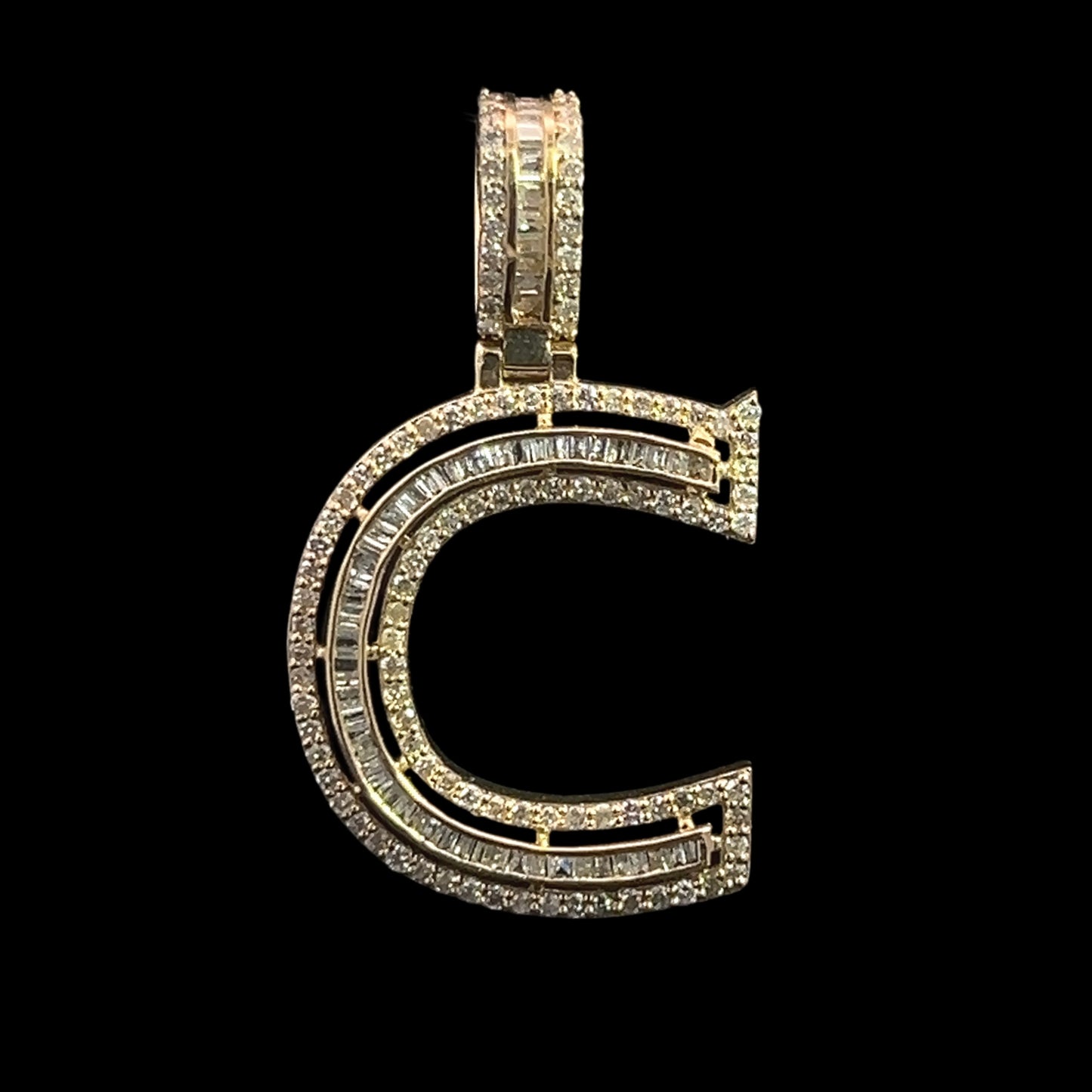 Yellow Gold Letter C Pendant Baguettes 0.83CT 3GR 14K