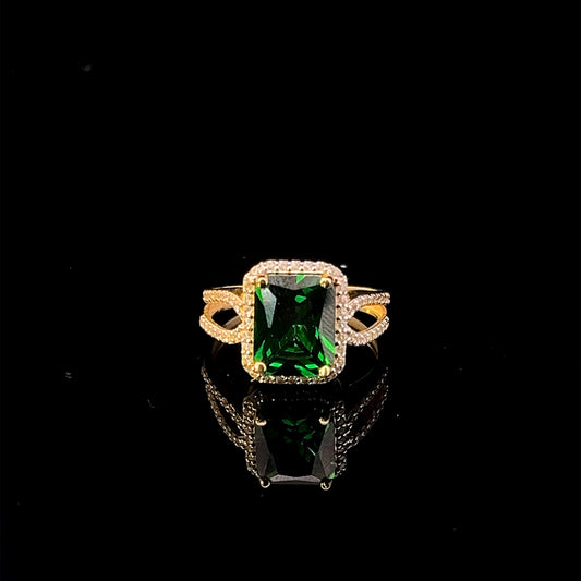 ANILLO PIEDRA VERDE CZ AMARILLO 3.2GR 14K 7"