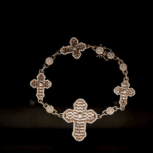 BRACELET BAGUETTE 4 CROSS CZ 14K 16.6GR 7.5"