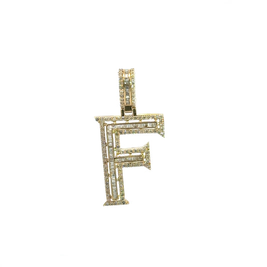 Yellow Gold Letter F Pendant Baguettes 0.91CT 3GR 14K