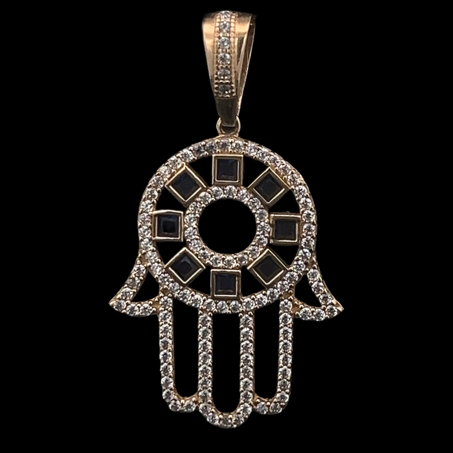 Round Yellow Gold Hamsa Pendant (CZ) 2.7GR 14K