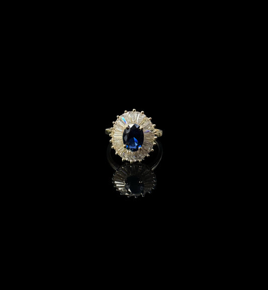 ANILLO REDONDO BAGUETTE PIEDRA AZUL 3.3GR 14K 6.5"
