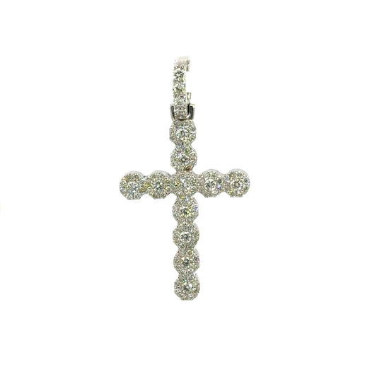 White Gold Floral Cross Pendant 1.95CT 7.8GR 14K