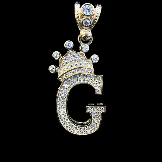 PENDANT LETRA G CON CORONA CZ 4.3GR 14K