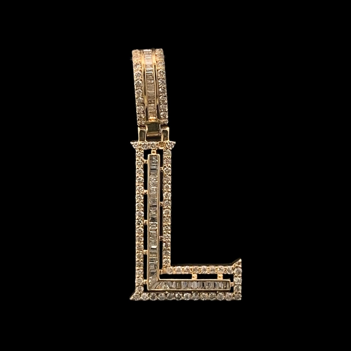 Yellow Gold Letter L Pendant Baguettes 0.71CT 2.4GR 14K