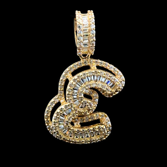 PENDANT LETRA E CURSIVA CZ 3.7GR 14K