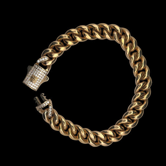 BRAZALETE MONACO CON BROCHE EN CZ 16.8GR 8.8MM 14K 7"