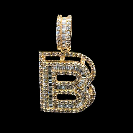 PENDANT LETRA B BAGUETTES CZ 3.7GR 14K