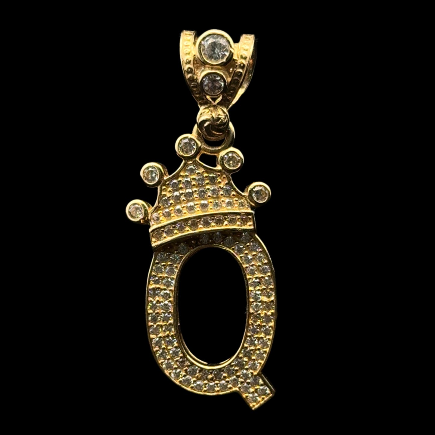 PENDANT LETRA Q CORONA NAVIDAD CZ 4.7GR 14K