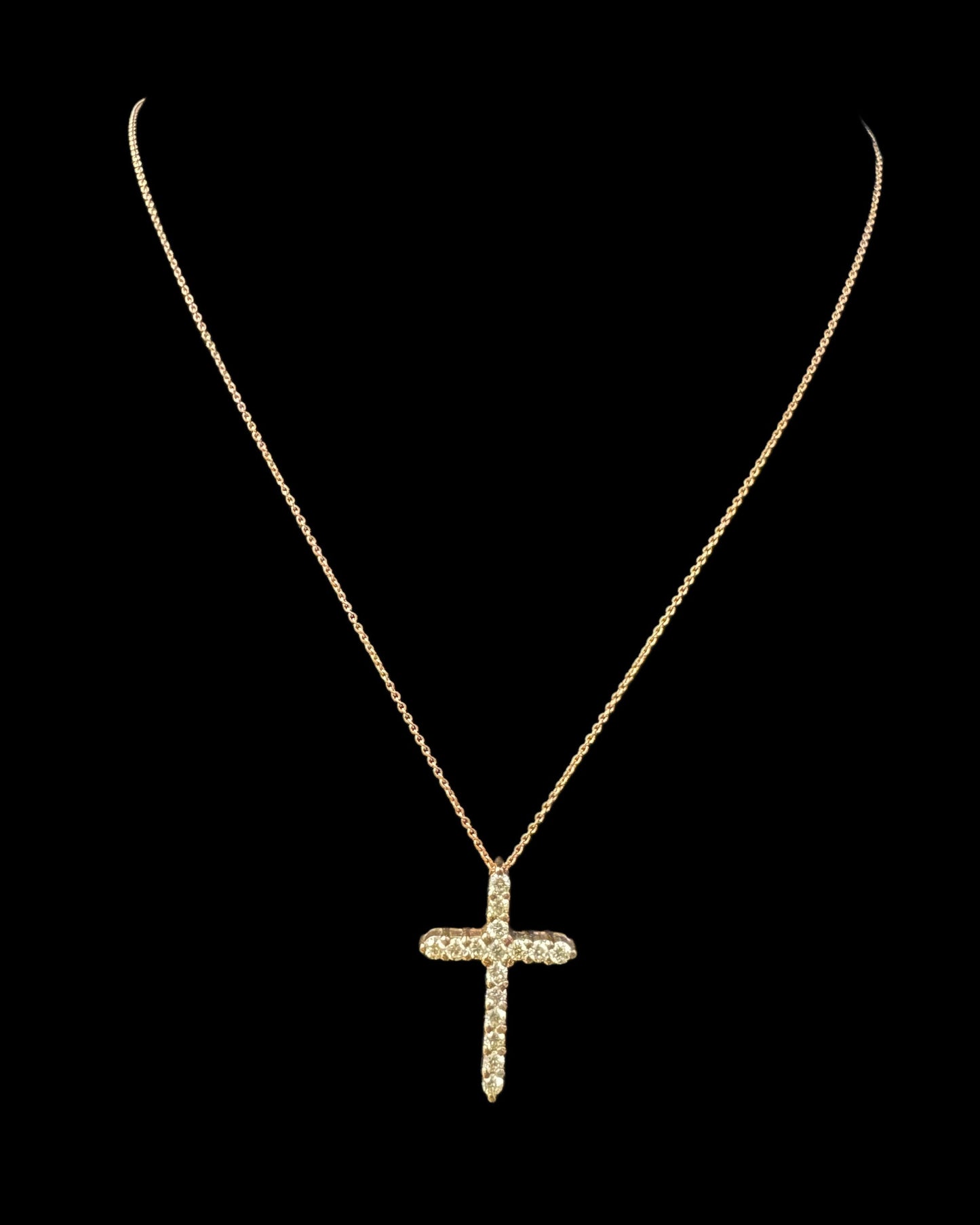 Yellow Gold Cross Necklace 0.56CT 3.7GR 14K 18"