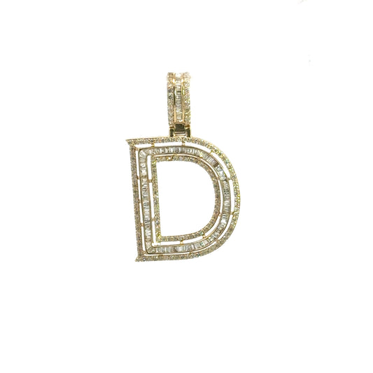 Yellow Gold Letter D Pendant Baguettes 1.13CT 3.1GR 14K