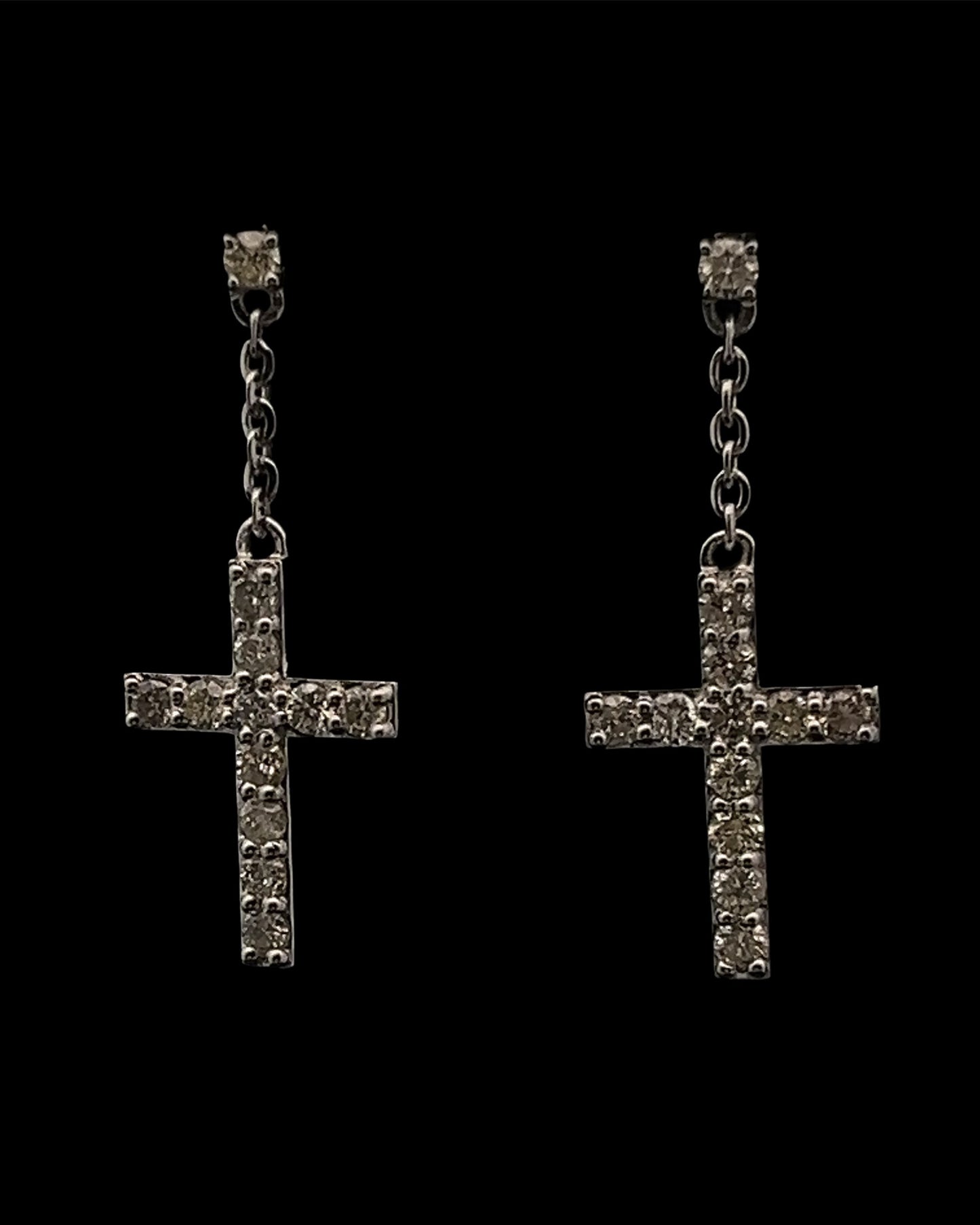 14K EARRINGS WITH CROSS PENDANT (0.92CT 26.42MM 2.4GR)