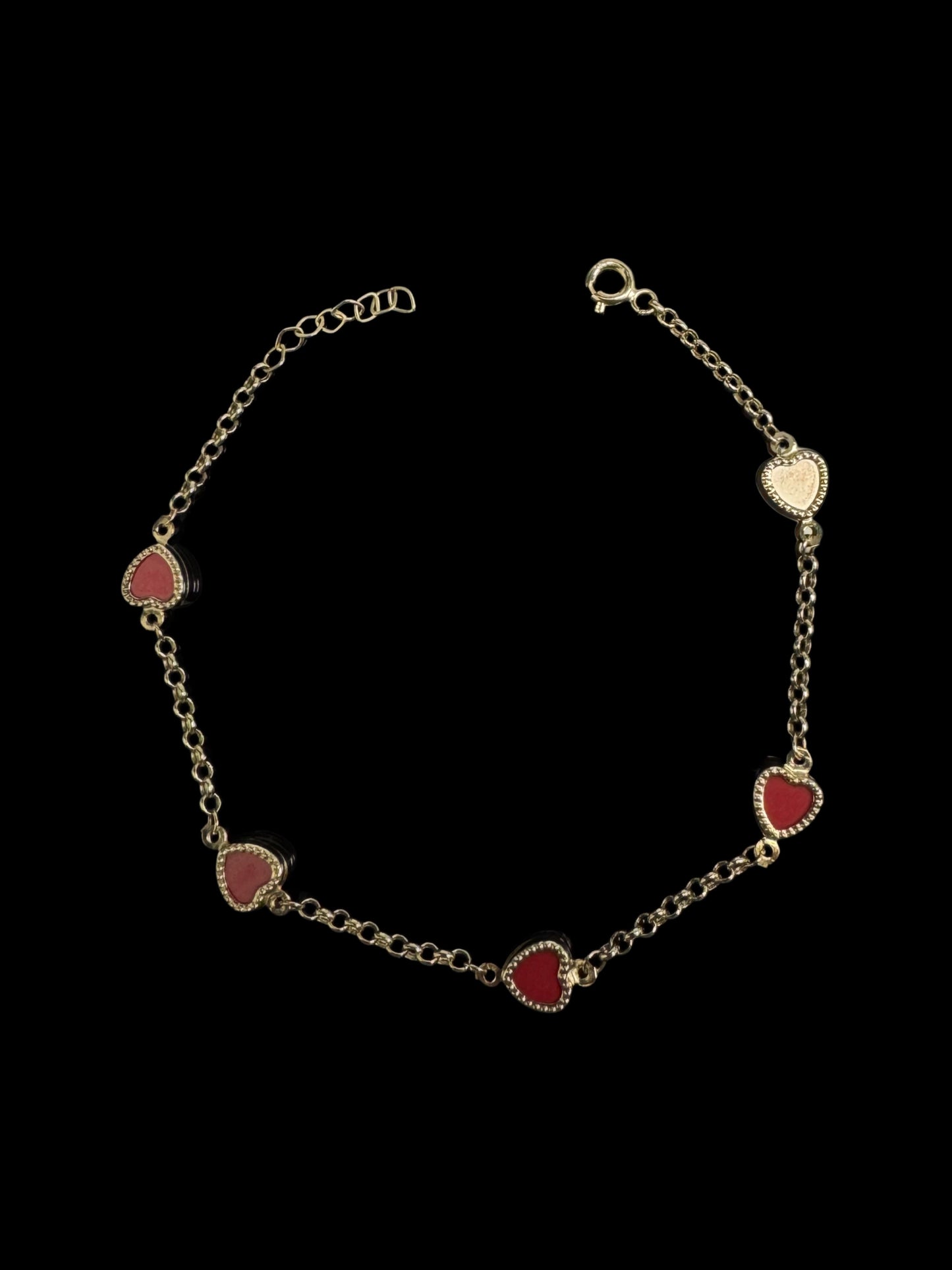 14K GOLD RED HEART BRACELET (3GR 7.5")
