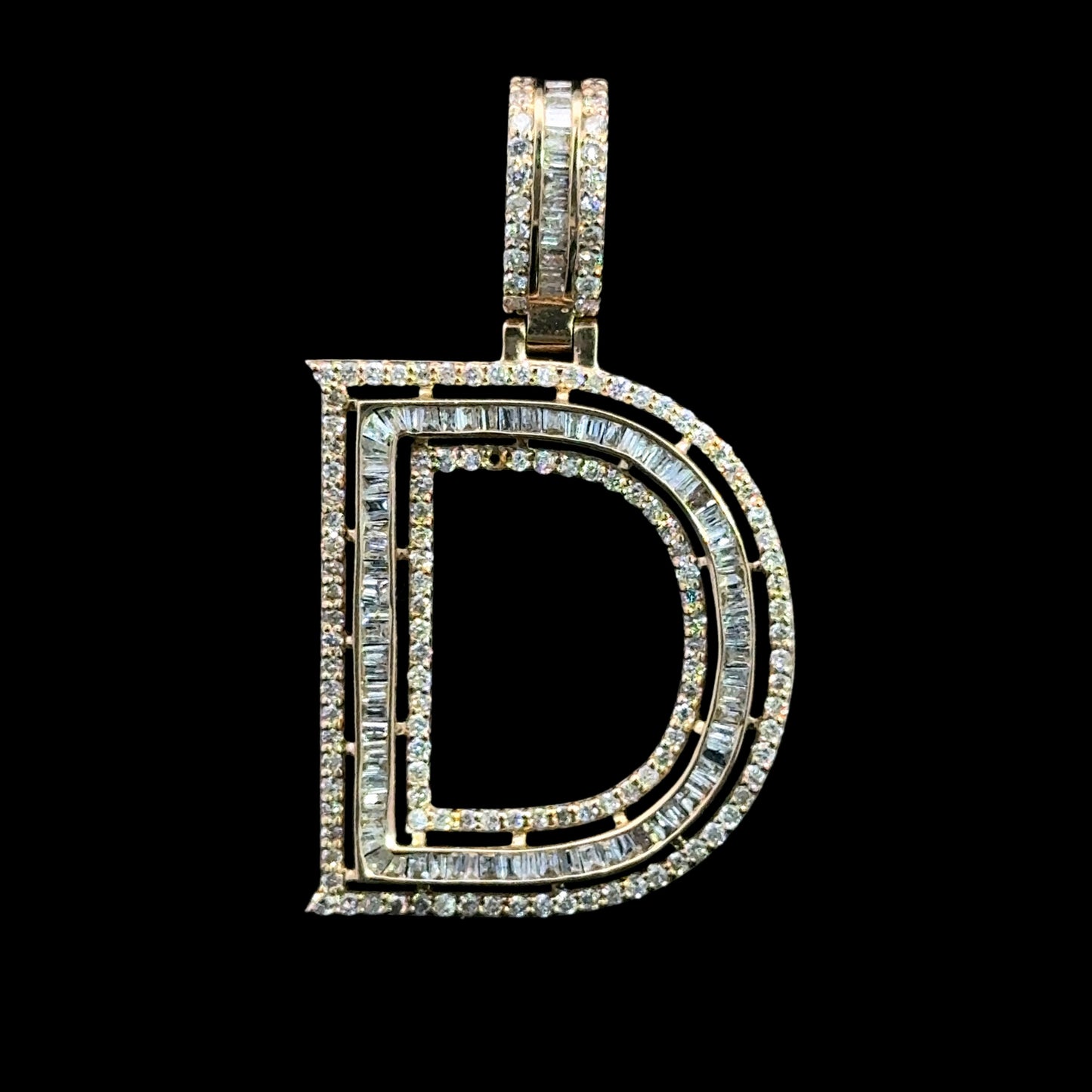 Yellow Gold Letter D Pendant Baguettes 1.13CT 3.1GR 14K