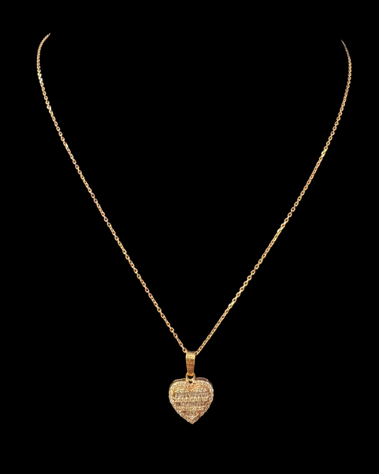 Yellow Gold Baguette Heart Necklace  1CT 2.6GR 14K 16"