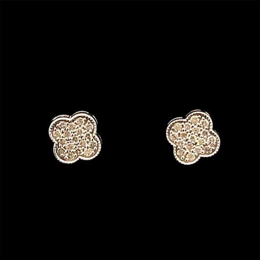 ARETES FLOR BLANCO DIAMANTES 1.6GR 14K 0.32CT (EX ER 1426-8)