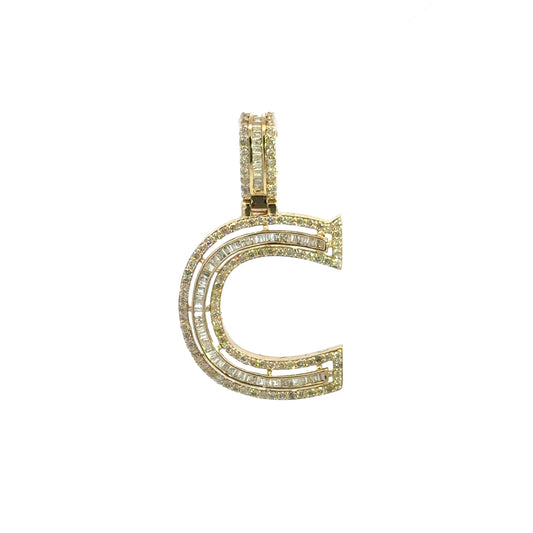 Yellow Gold Letter C Pendant Baguettes 0.83CT 3GR 14K