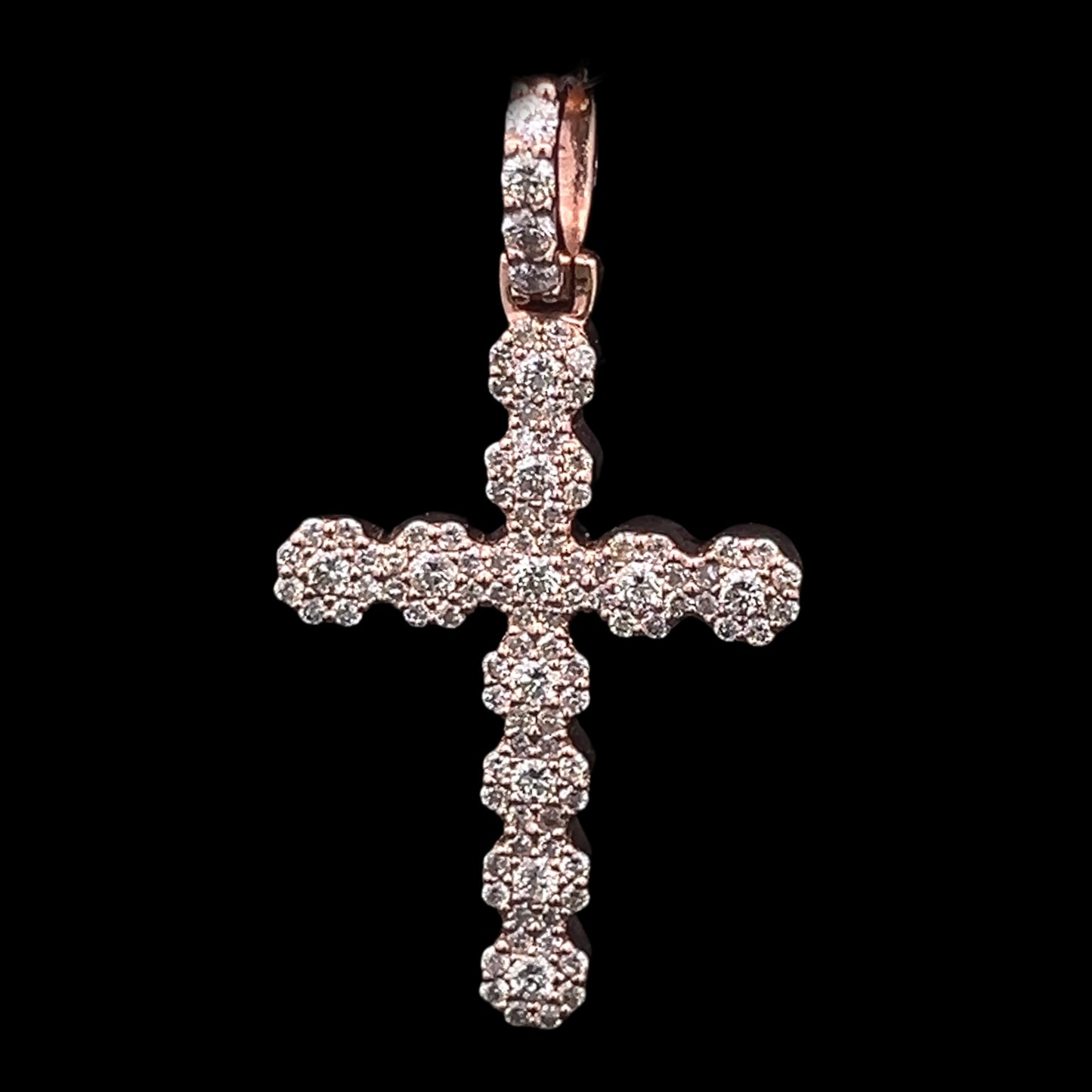 Rose Gold Floral Cross Pendant  1.95CT 8.4GR 14K