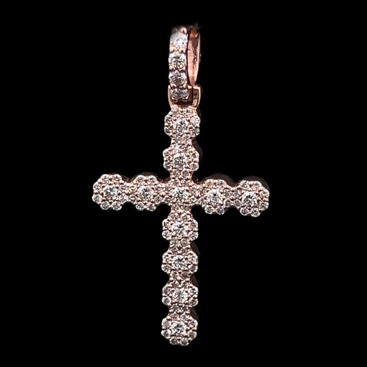 Rose Gold Floral Cross Pendant  1.95CT 8.4GR 14K