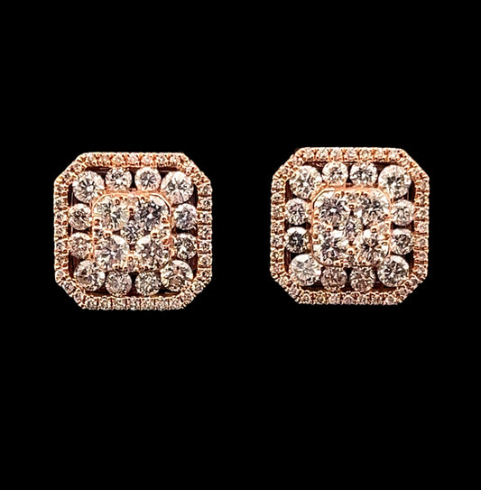 ARETES DIAMANTES CUADRADO ROSE 4.2GR 2.50CT 24K