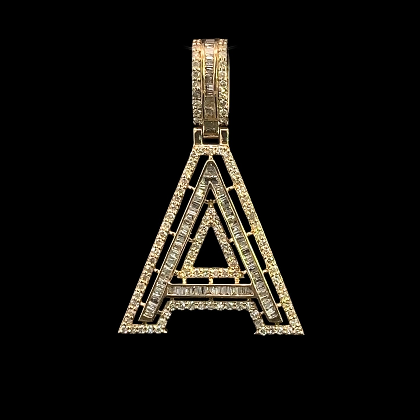 Yellow Gold Letter A Pendant Baguettes 0.97CT 2.9GR 14K