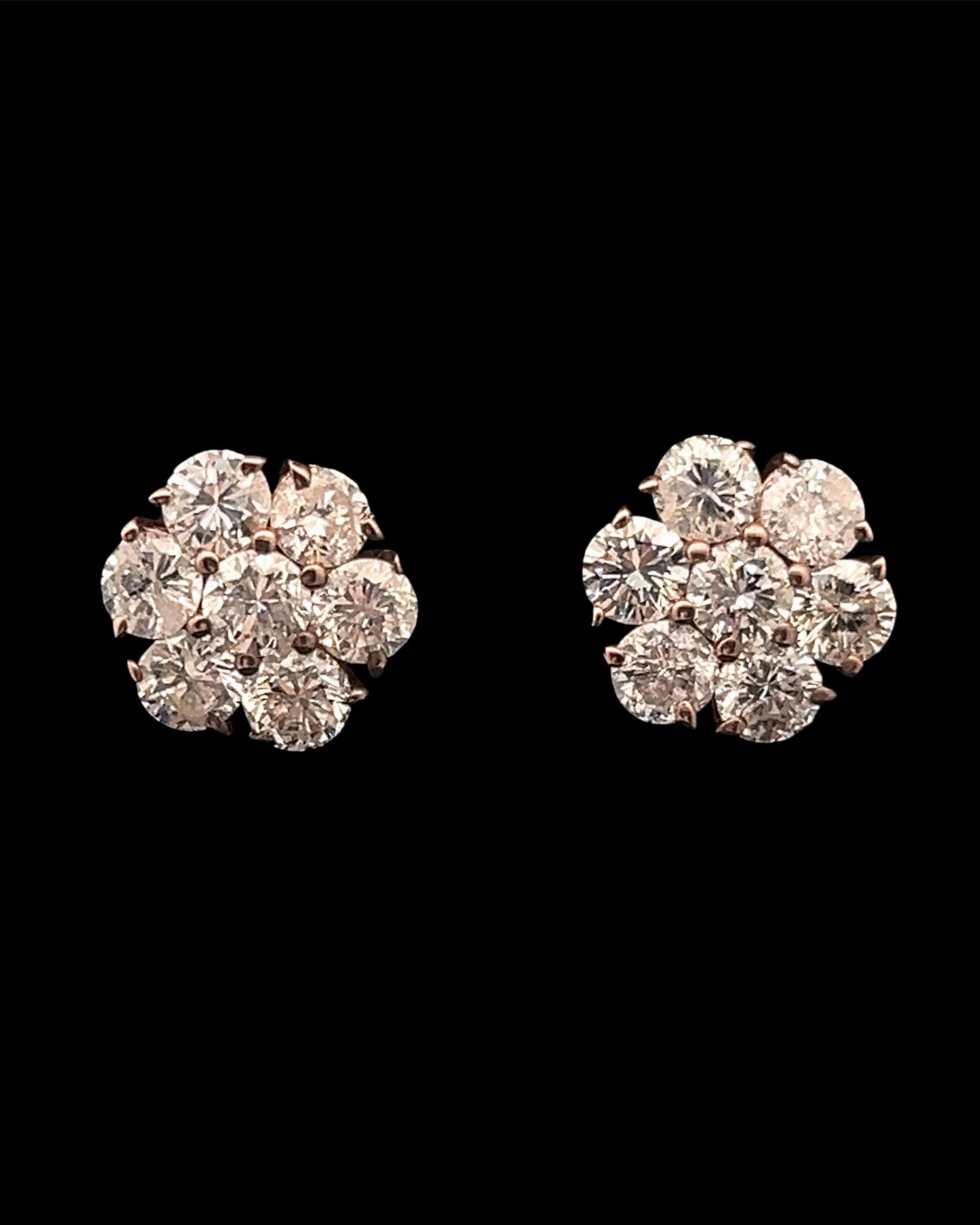 14K ROSE GOLD DIAMOND FLOWER EARRINGS (1.5CT 8.78MM 1.9GR)