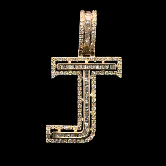 Yellow Gold Letter J Pendant Baguettes0.95CT 2.9GR 14K