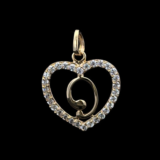 PENDANT LETRA O CORAZON CZ  1.3GR 14K