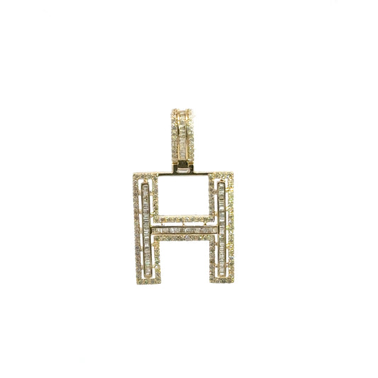 Yellow Gold Letter H Pendant Baguettes 0.93CT 3.4GR 14K