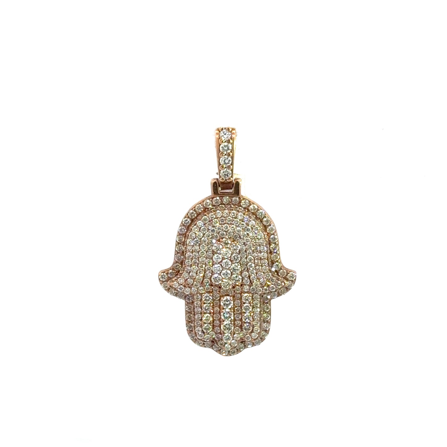 Rose Gold Hamsa Relief Pendant 2.14CT 12.1GR 14K