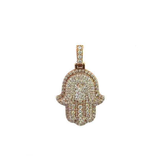 Rose Gold Hamsa Relief Pendant 2.14CT 12.1GR 14K