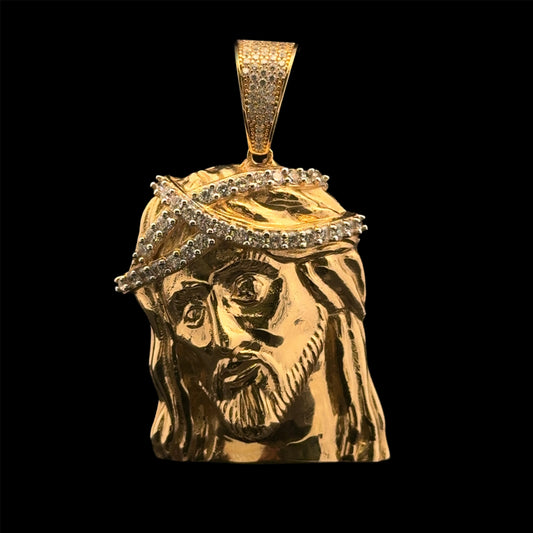 PENDANT CABEZA JESUS ESPINAS MALLA TRASERA MEDIUM 15GR 14K