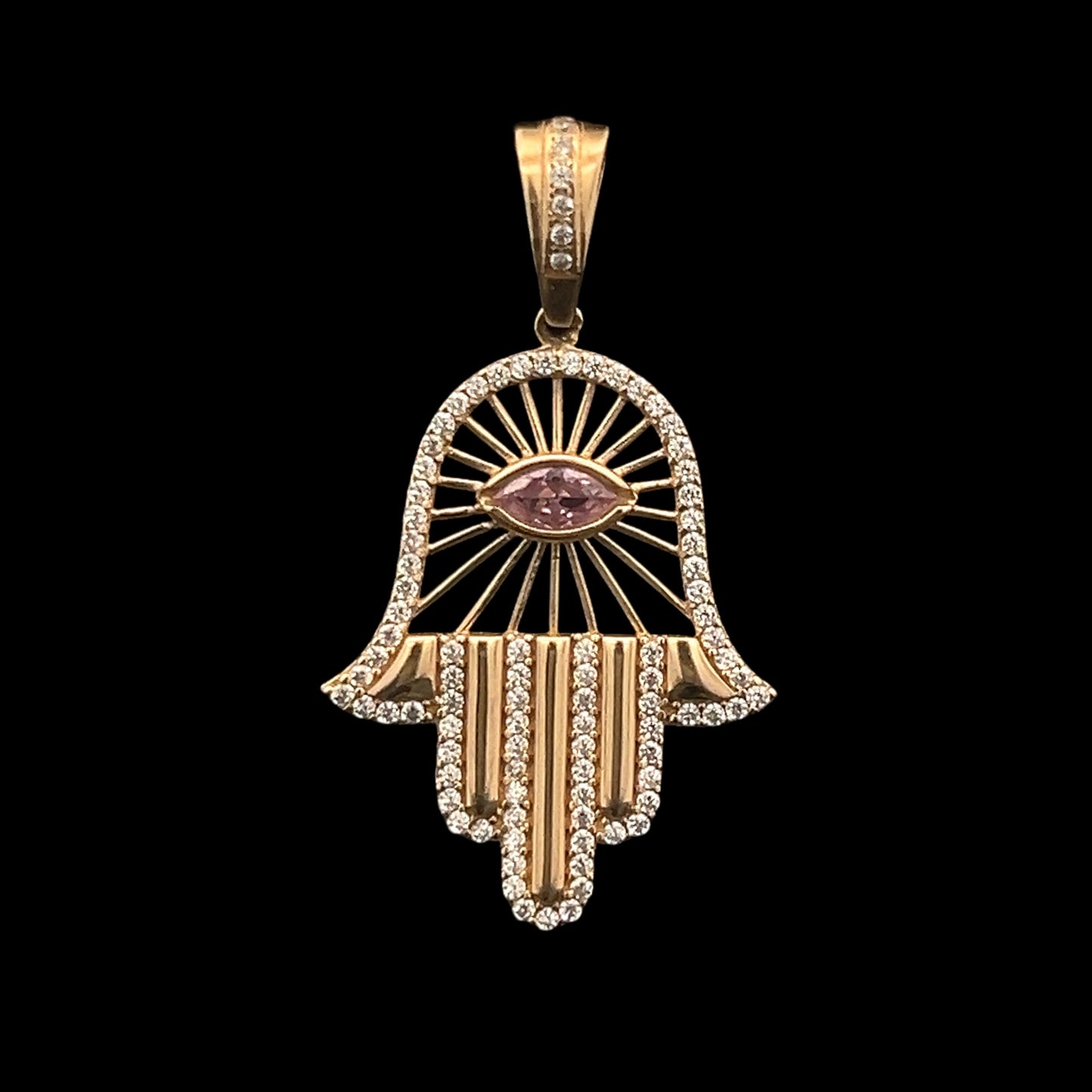 Yellow Gold Mesh Hamsa Pendant (CZ) 2.6GR 14K