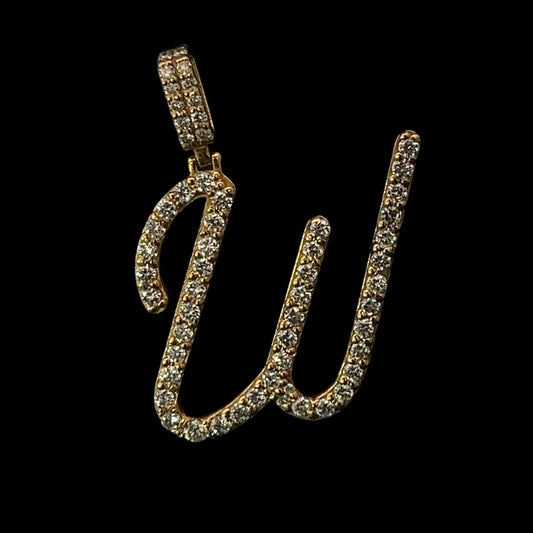 Yellow Gold Letter W Pendant 1.12CT 3.8GR 14K