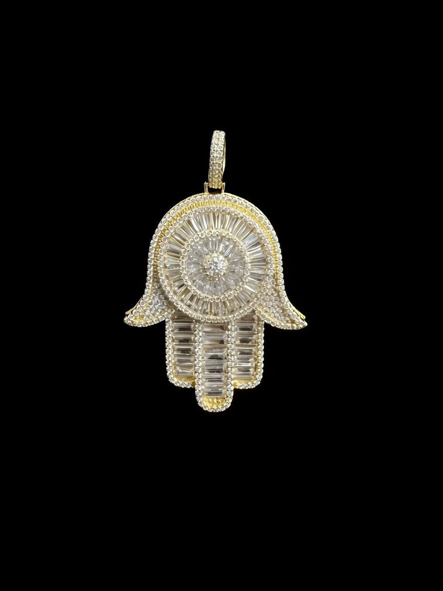 925 SILVER BAGUETTE CZ HAMSA PENDANT (17GR)