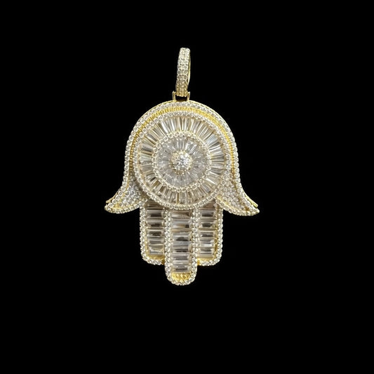 925 SILVER BAGUETTE CZ HAMSA PENDANT (17GR)