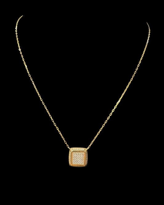 Yellow Gold Square Necklace 0.24CT 3.2GR 14K 18"